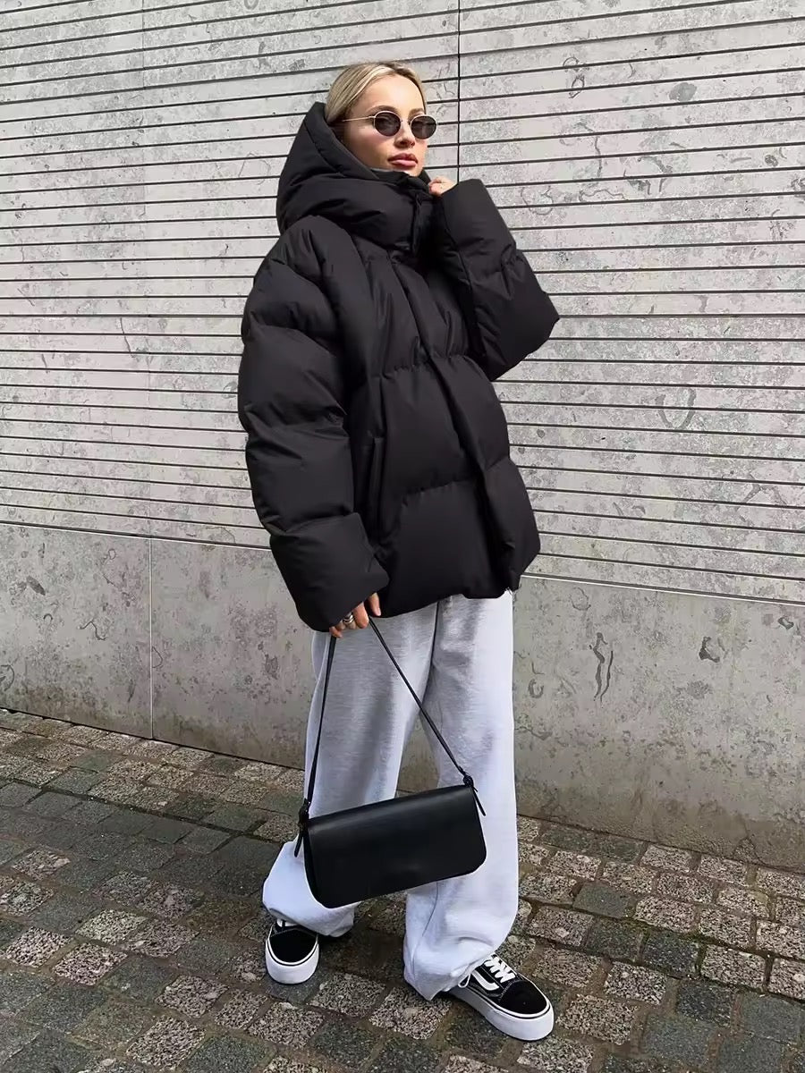 Stylish oversized down jacket in grey