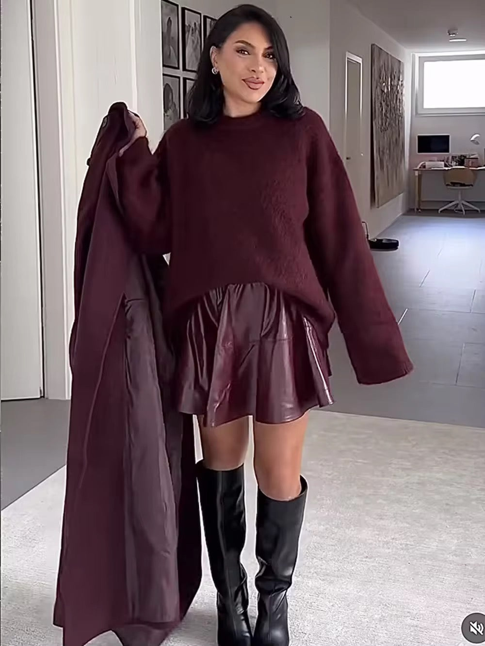 Cozy sweater in wine red
