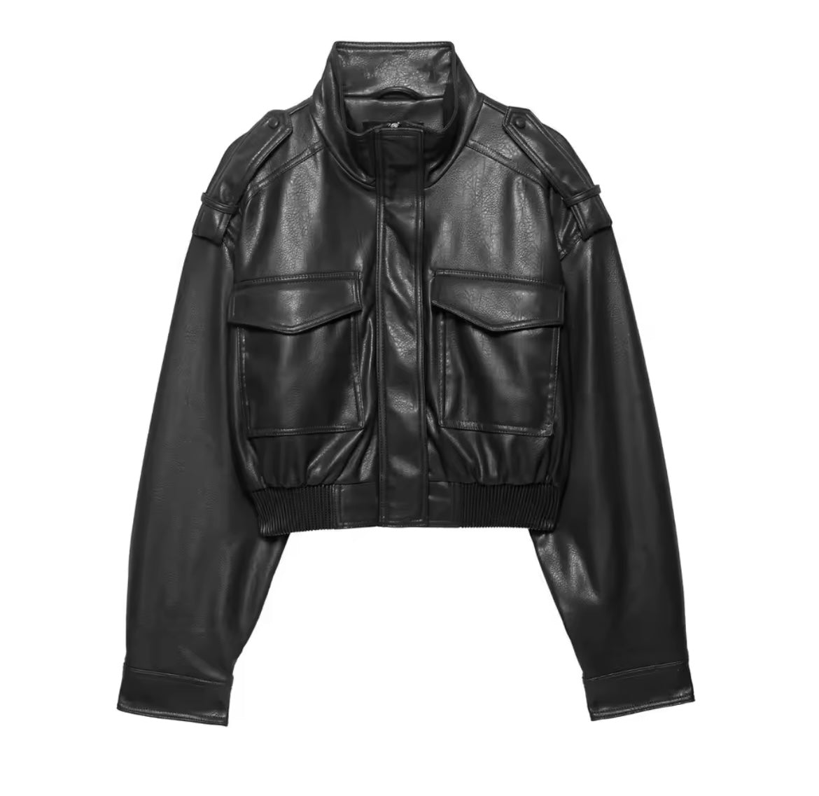 Cropped Kunstlederjacke im Utility-Stil