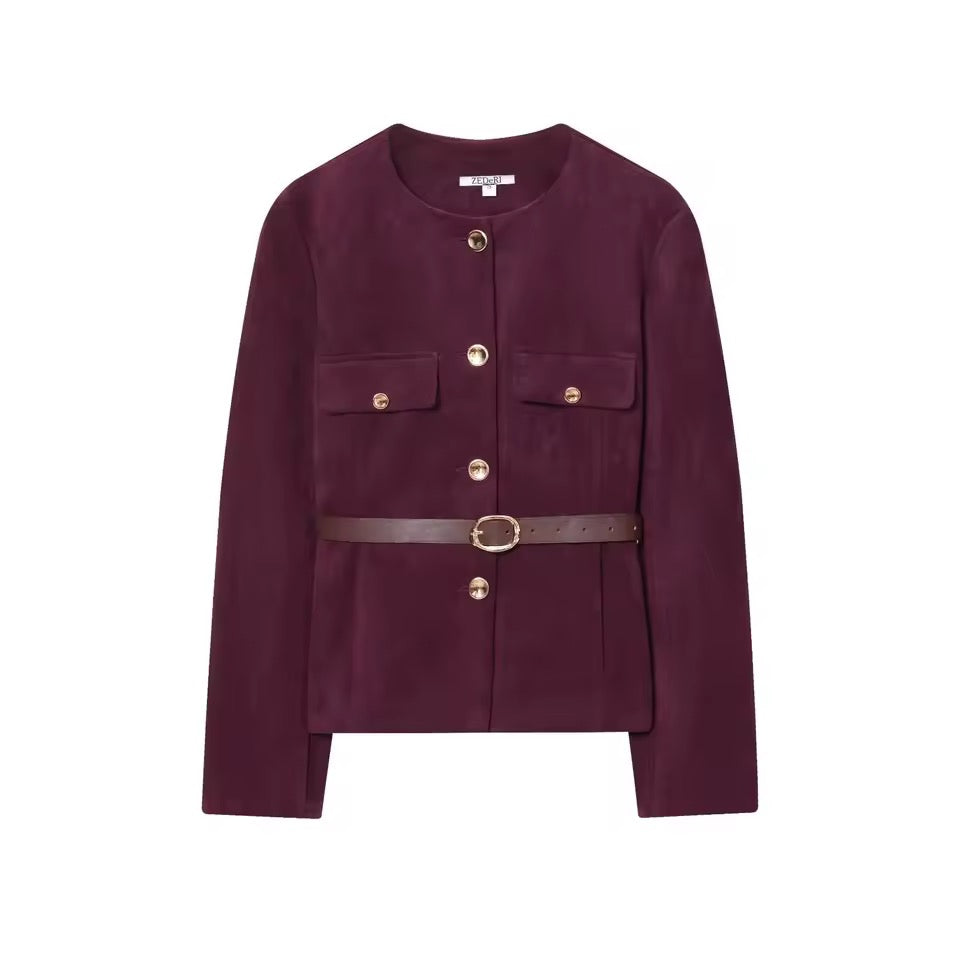 Wildleder-Optik Jacke mit Gürtel