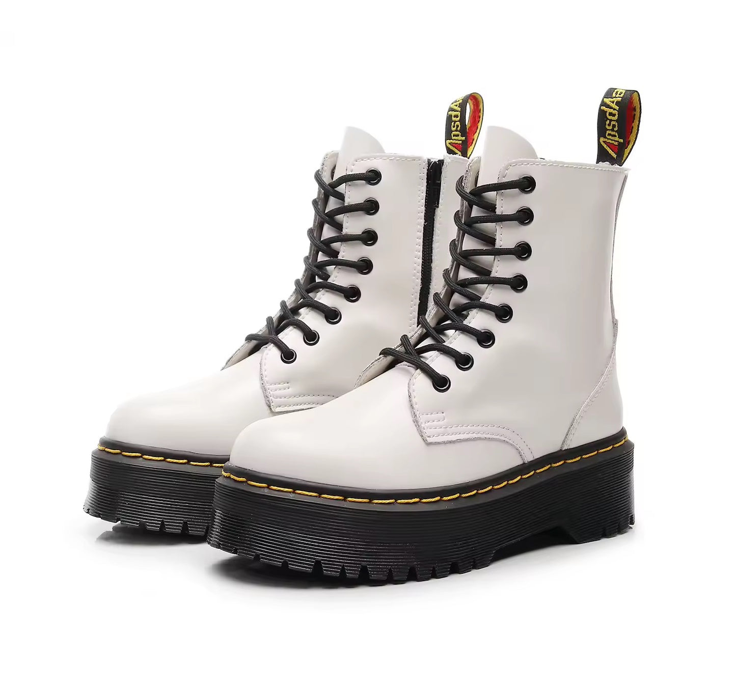 patent leather platform lace-up boots