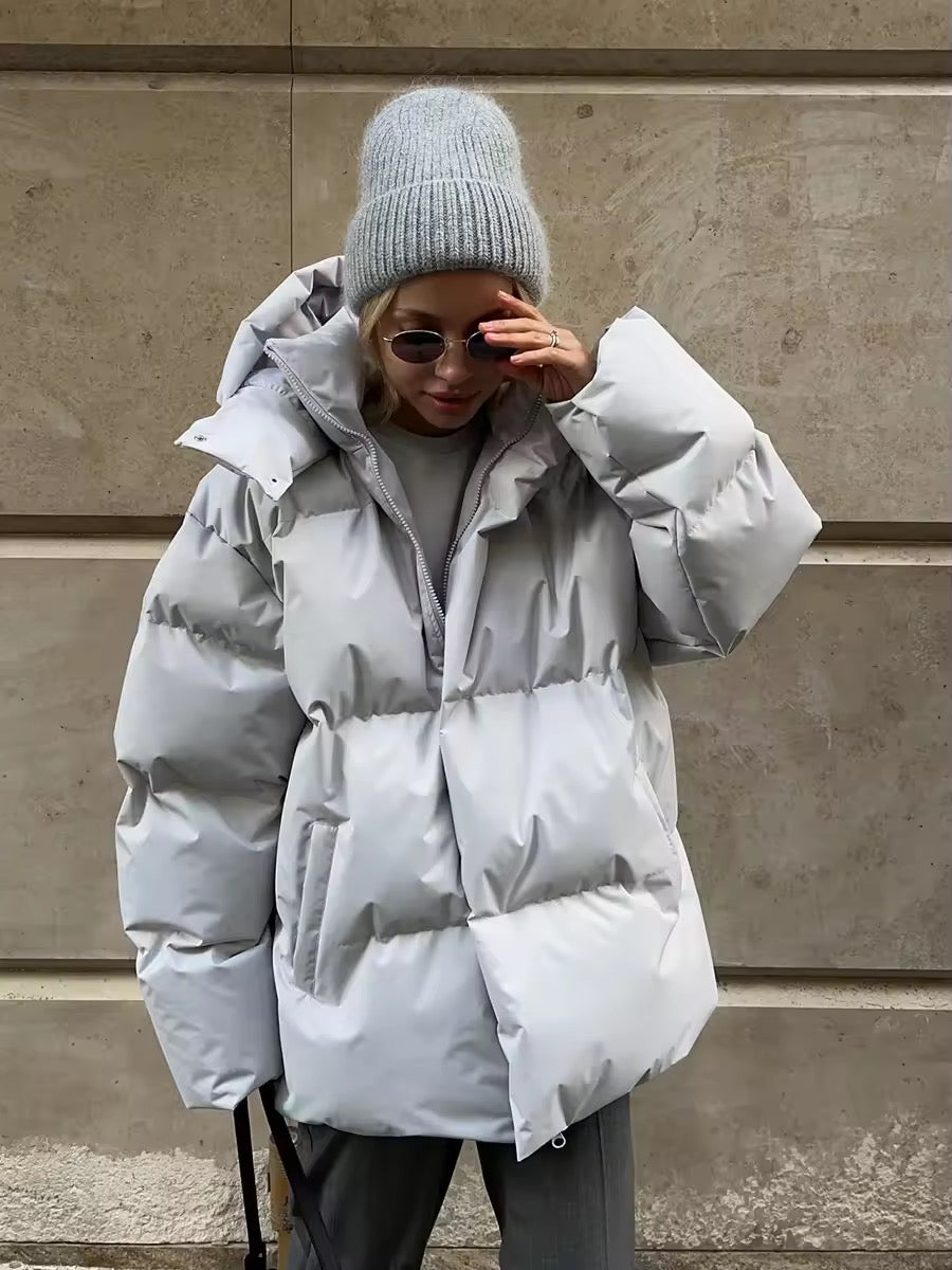 Stylish oversized down jacket in grey