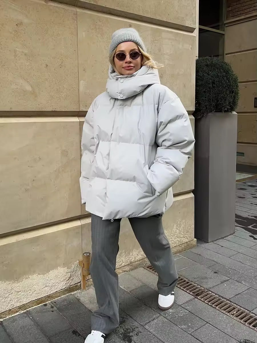 Stylish oversized down jacket in grey
