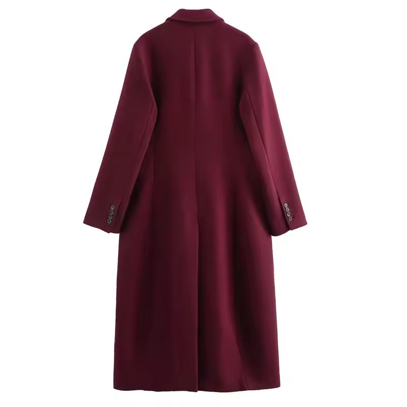 Elegant women's coat in burgundy red - double-breasted classic