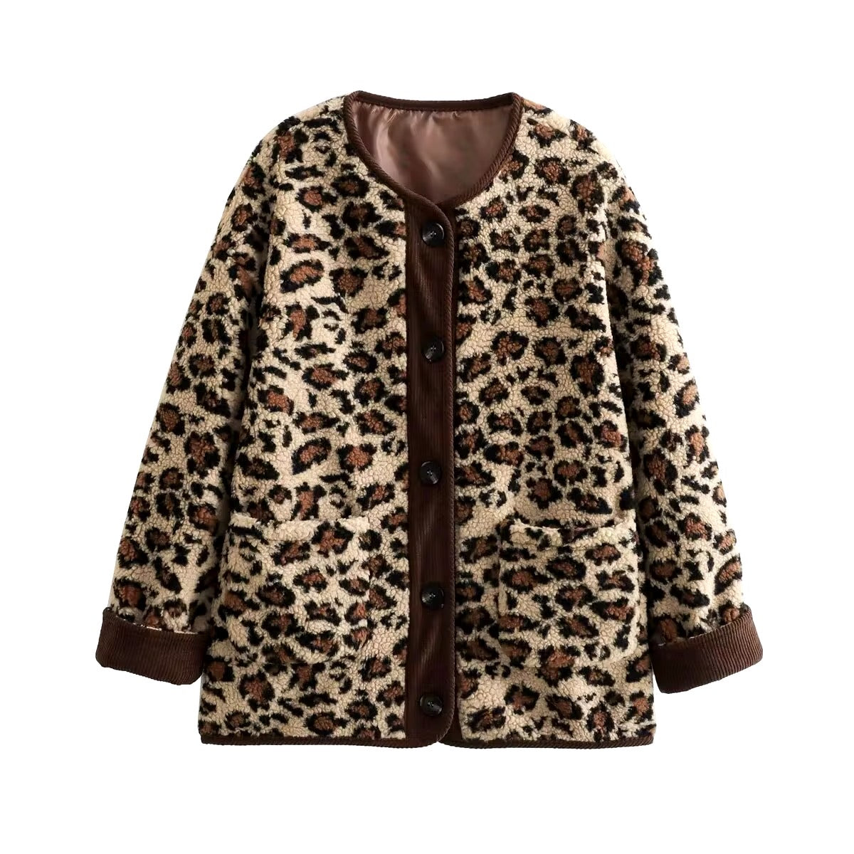 Cozy leopard cardigan with button placket