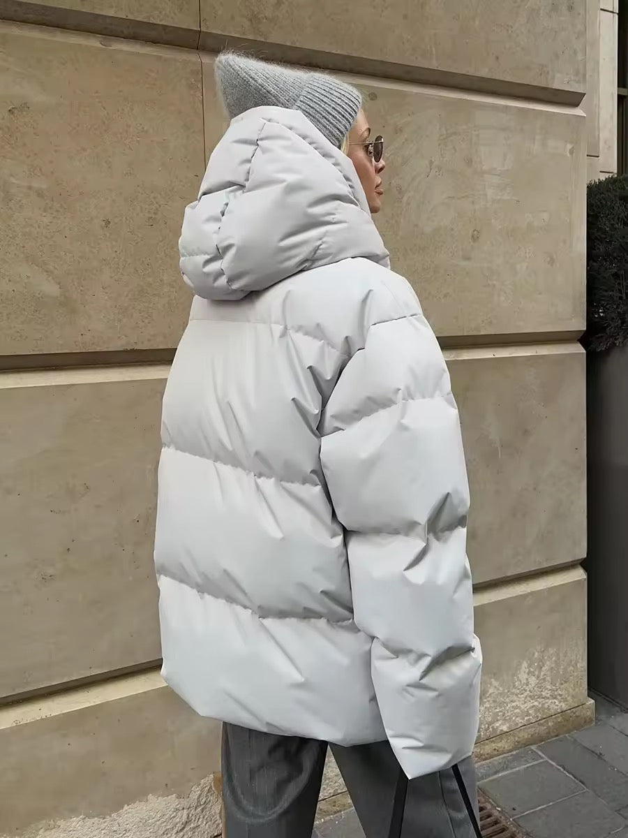 Stylish oversized down jacket in grey