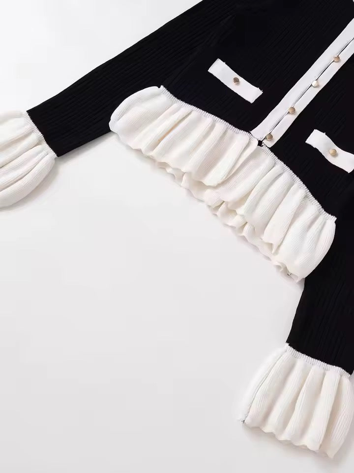 Two-Tone Ruffle Cardigan