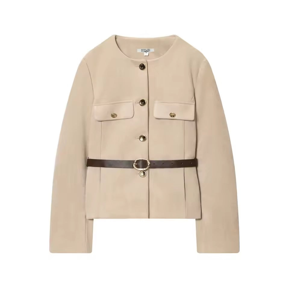 Wildleder-Optik Jacke mit Gürtel