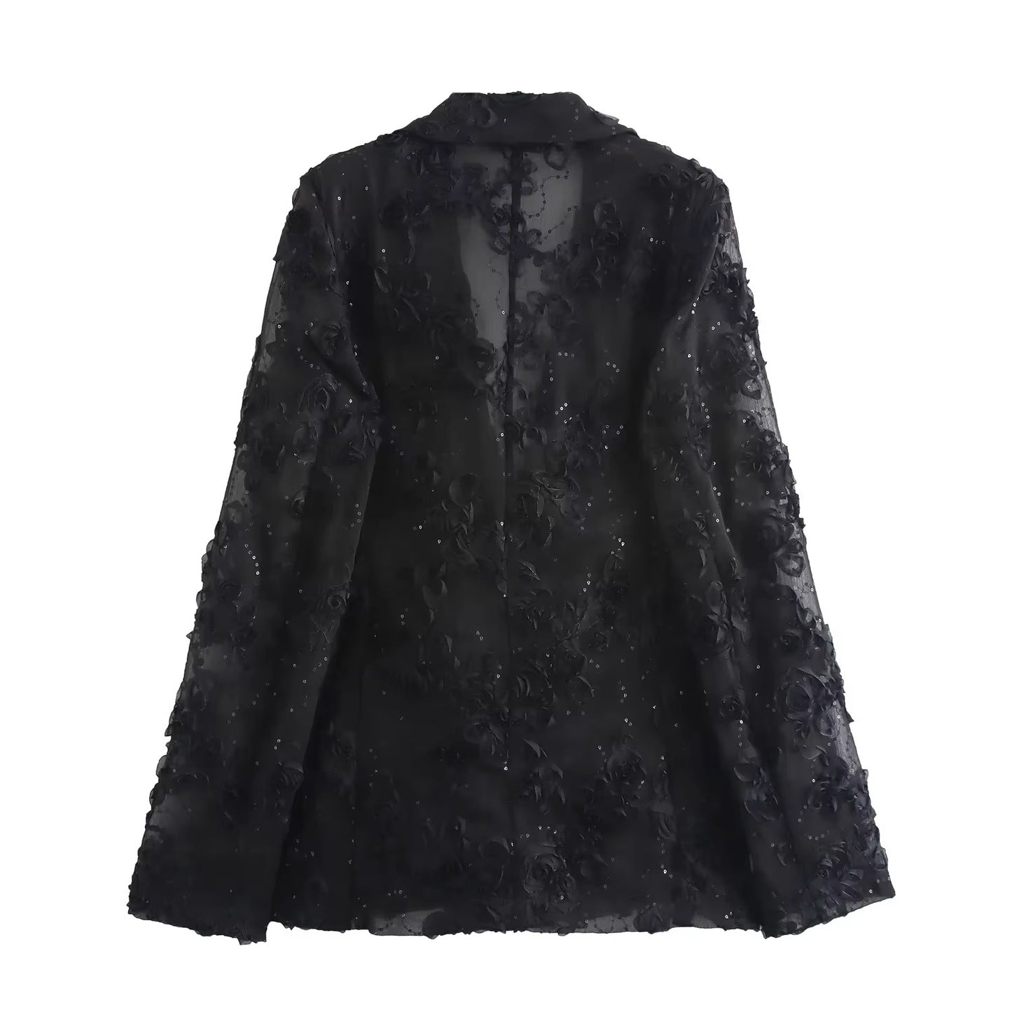 Eleganter schwarzer Blazer-Anzug mit 3D-Blumenstickerei