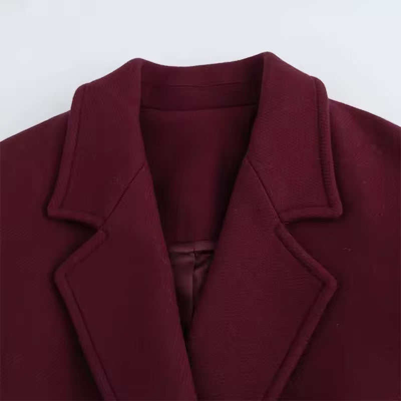 Elegant women's coat in burgundy red - double-breasted classic