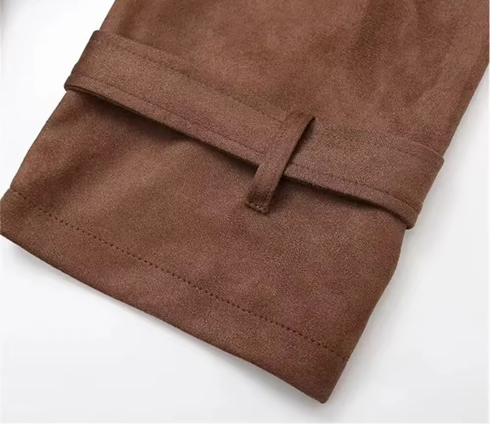 Long suede trench coat in brown