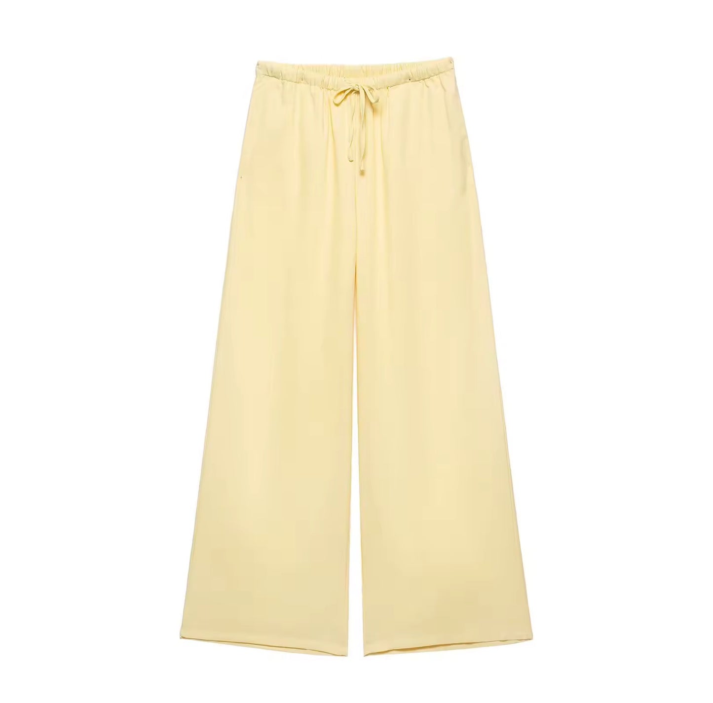 Zweiteiler – Wickelbluse & Weite Hose in Pastellgelb