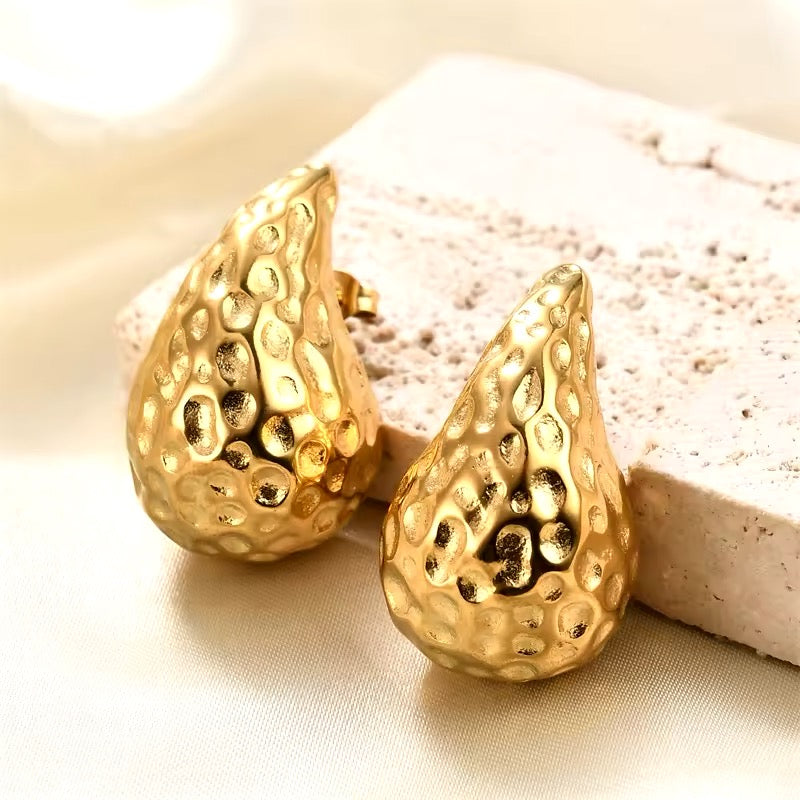 Gold Drop-Shaped Statement Earrings