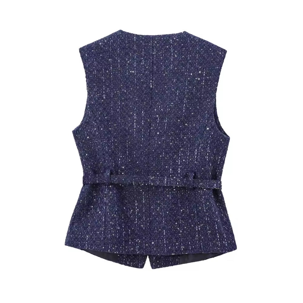 Elegante Tweed-Weste mit Gürtel