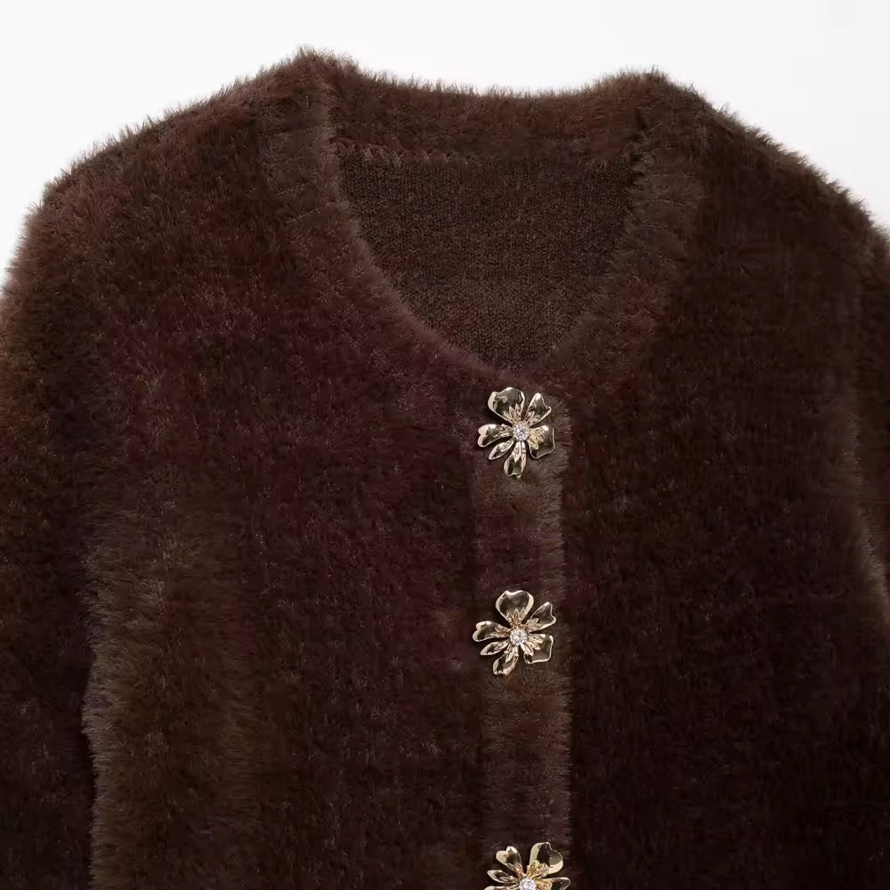 Soft knitted cardigan with flower buttons