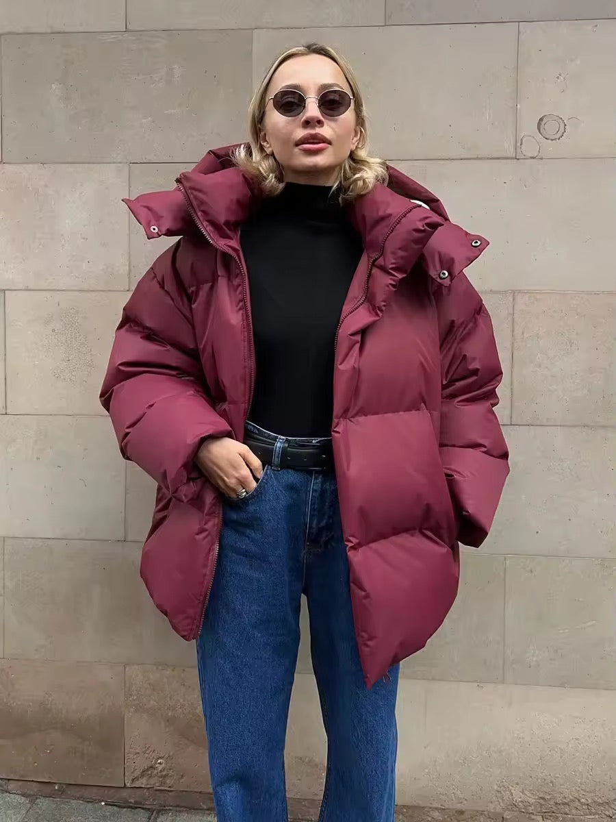 Stylish oversized down jacket in grey