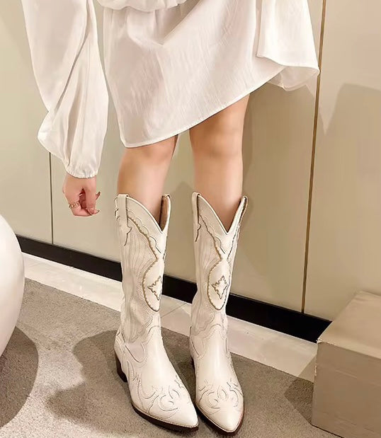 White leather western boots