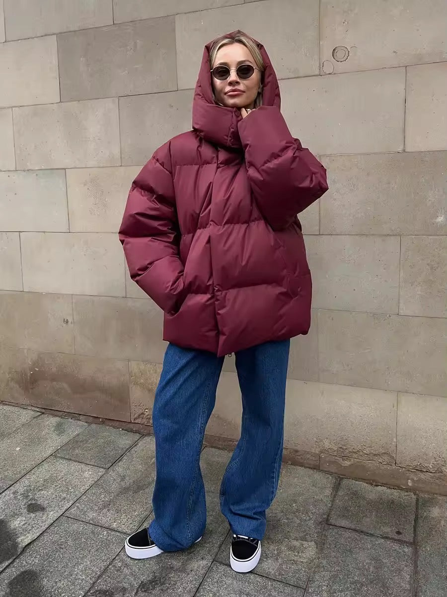 Stylish oversized down jacket in grey