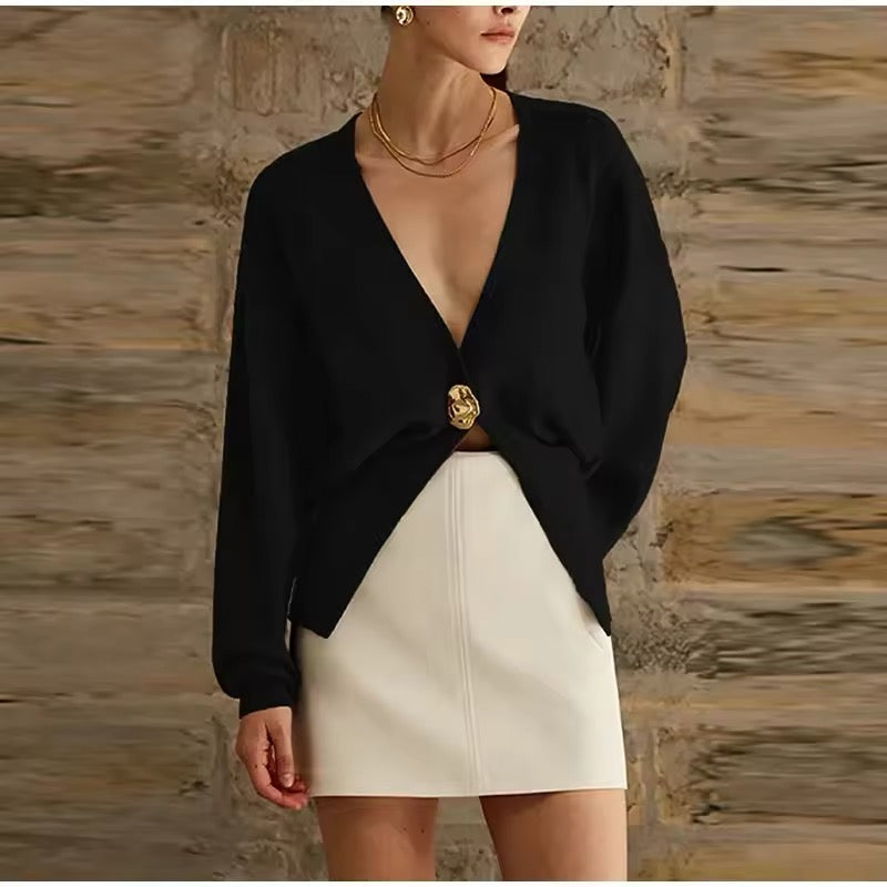 knitted cardigan with gold button