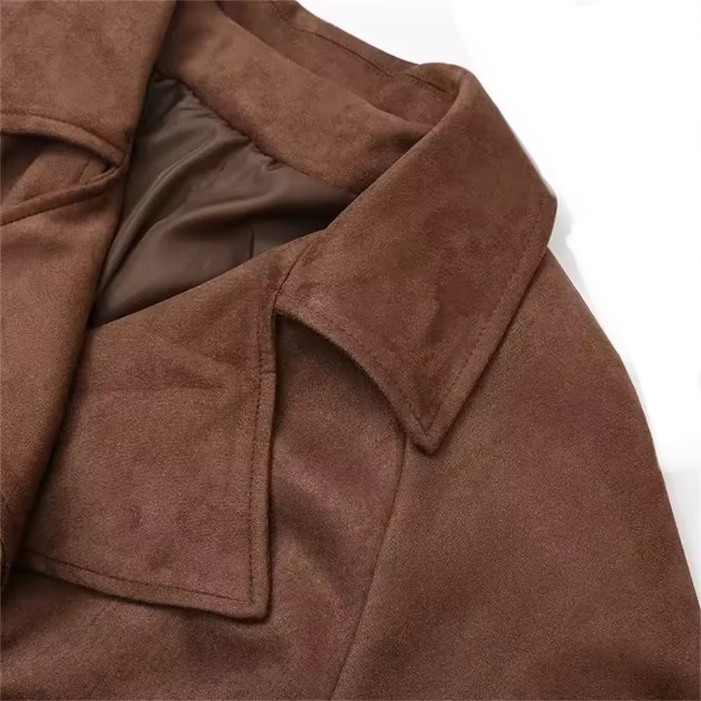 Long suede trench coat in brown
