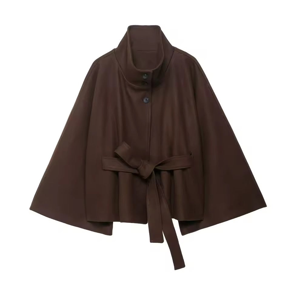 Cape-Mantel mit Bindegürtel