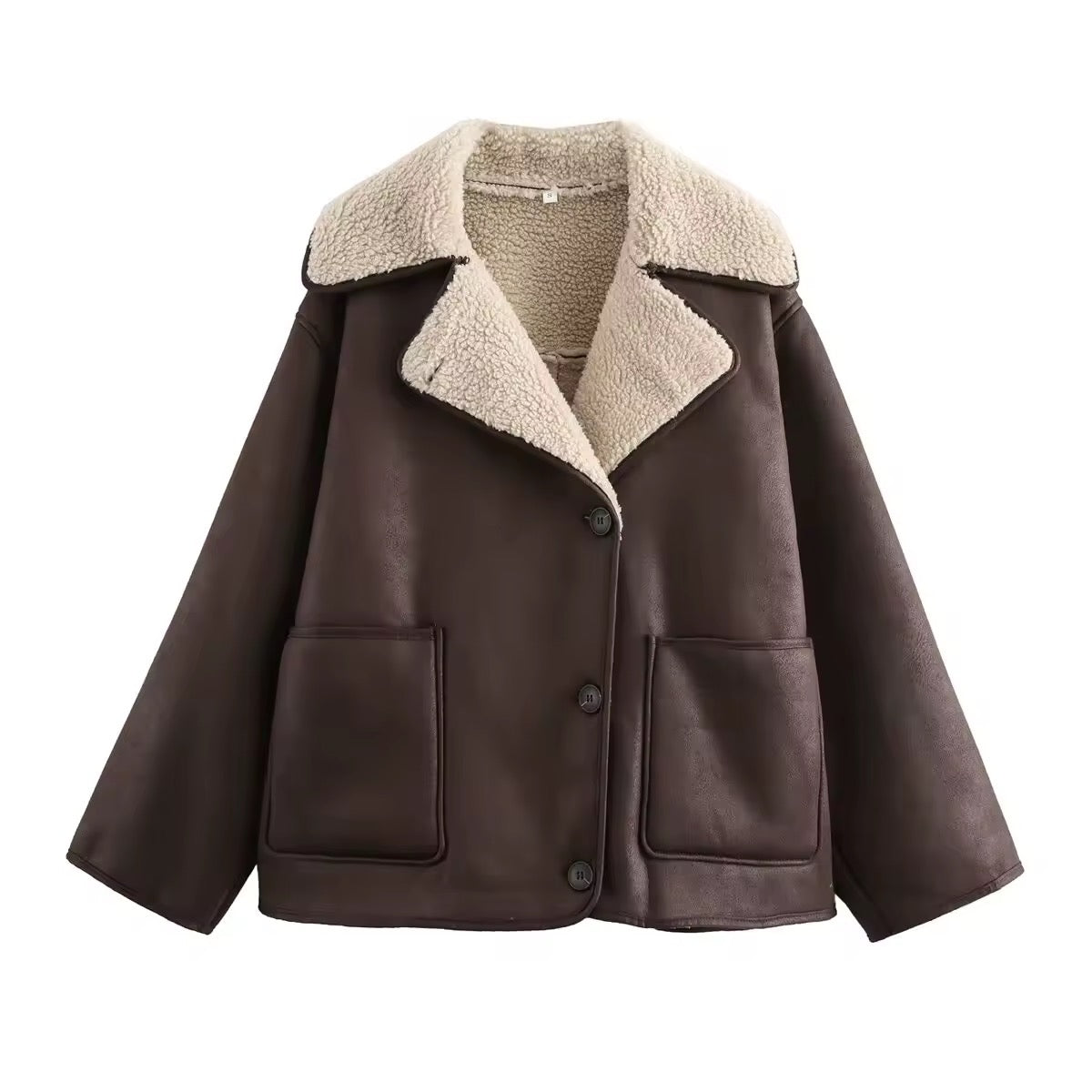 Damen Winterjacke – Kunstleder & Teddyfell
