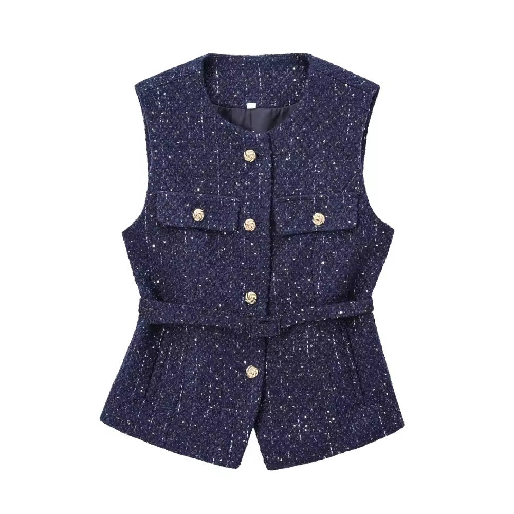 Elegante Tweed-Weste mit Gürtel