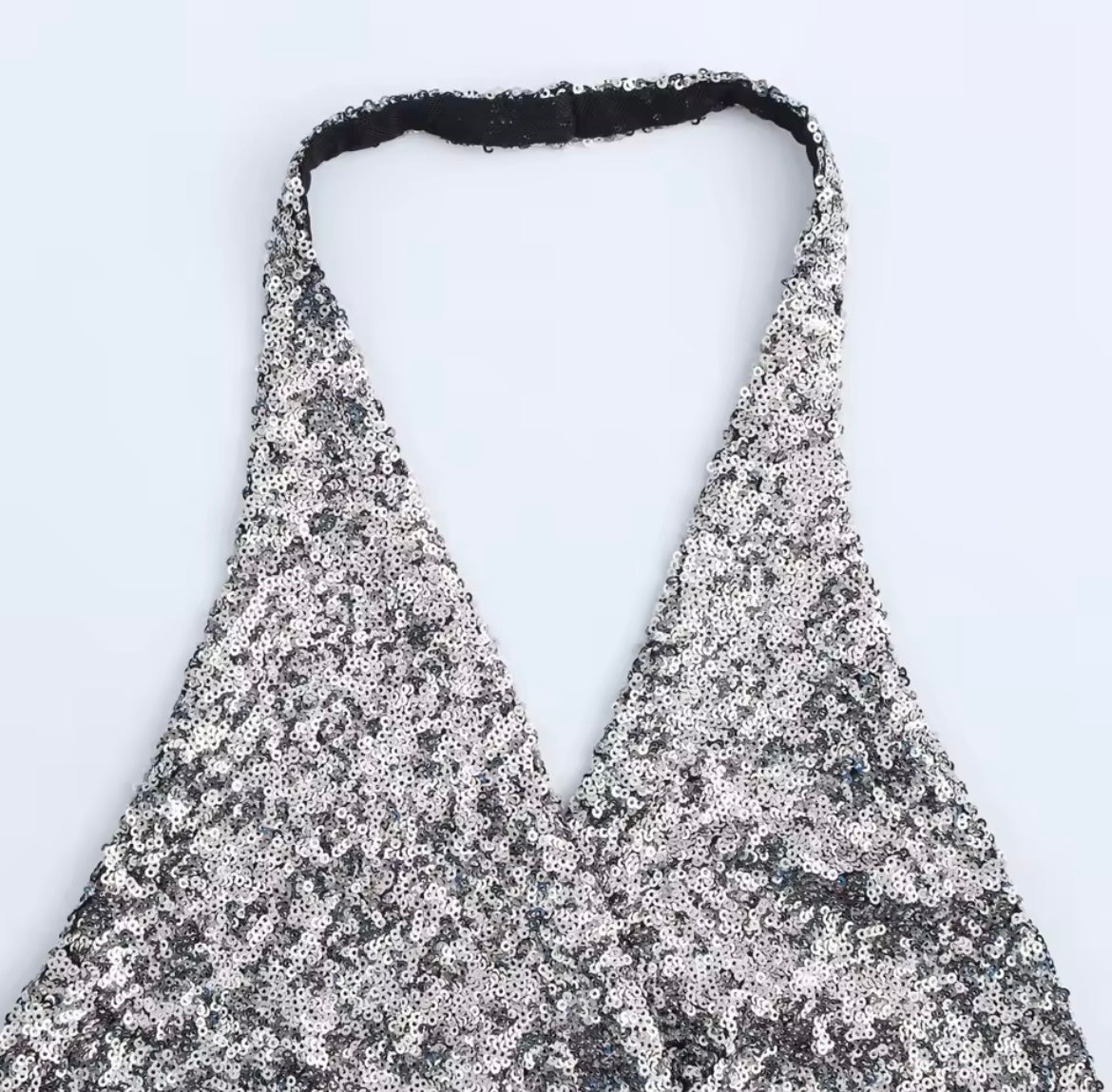 Pailletten Haltertop – Silber