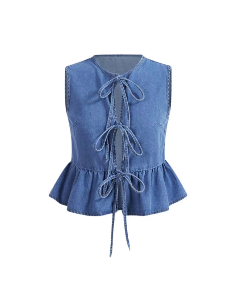 Denim Crop-Top mit Schleifen – Trendy & Feminin