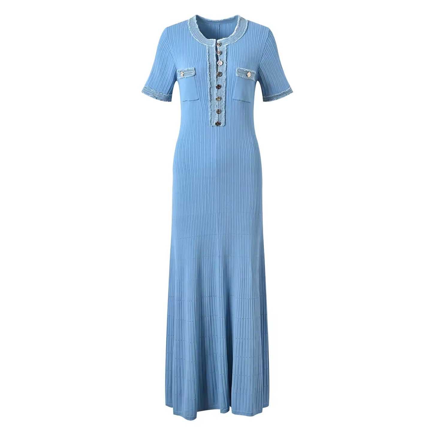 Elegantes Strick-Midikleid mit Denim-Details