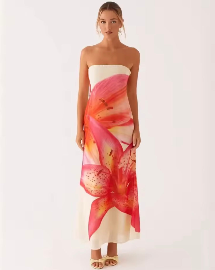 Tropical Bloom Bandeau Maxikleid