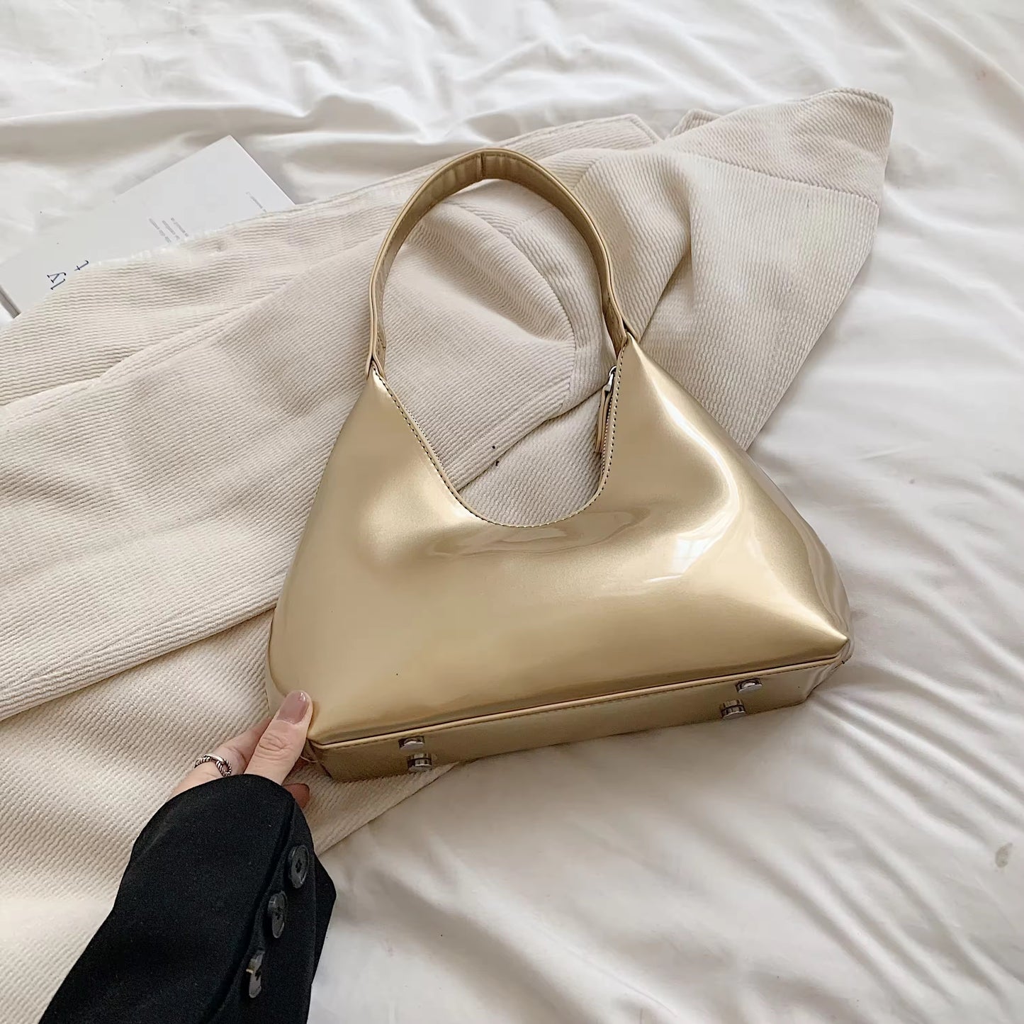 patent leather shoulder bag