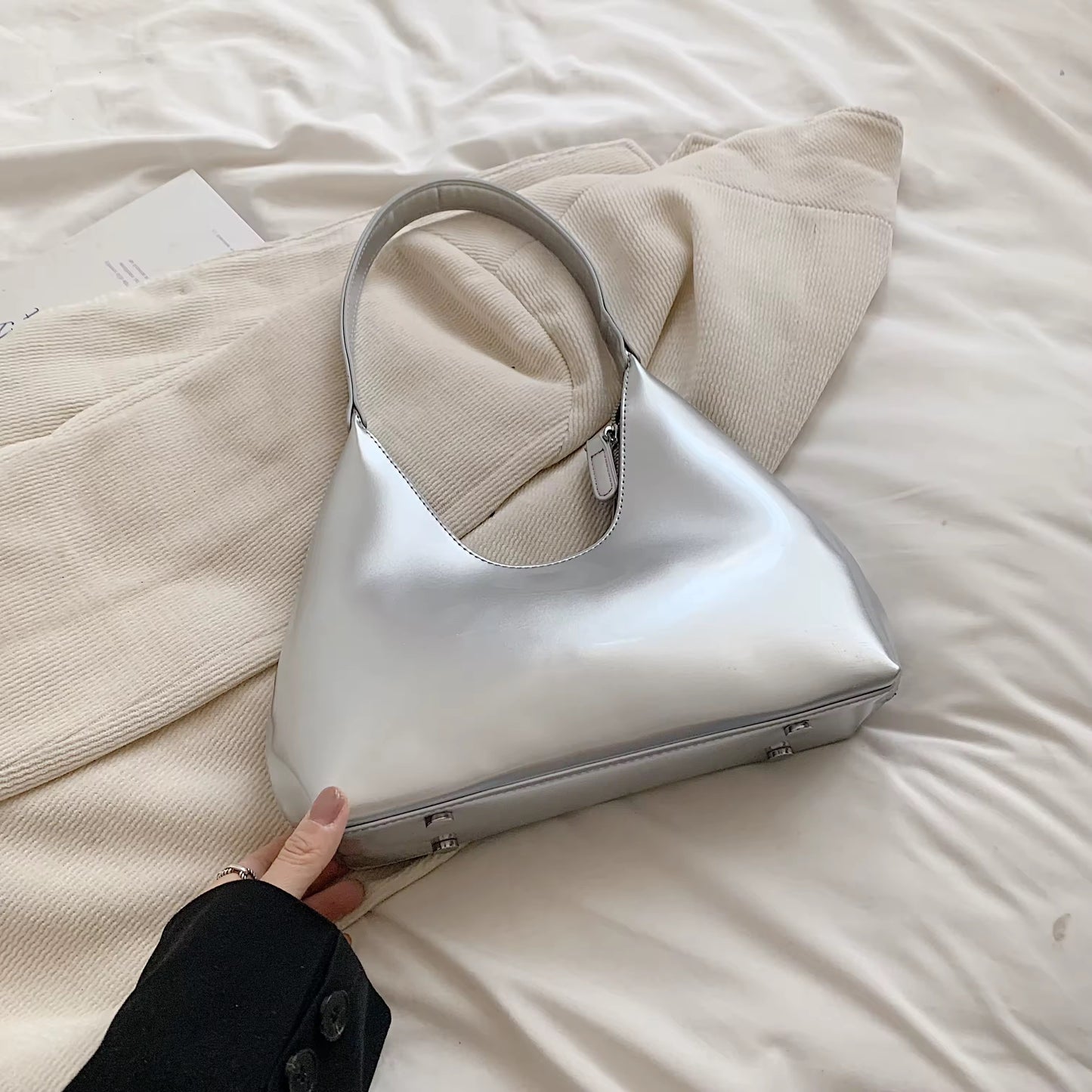 patent leather shoulder bag