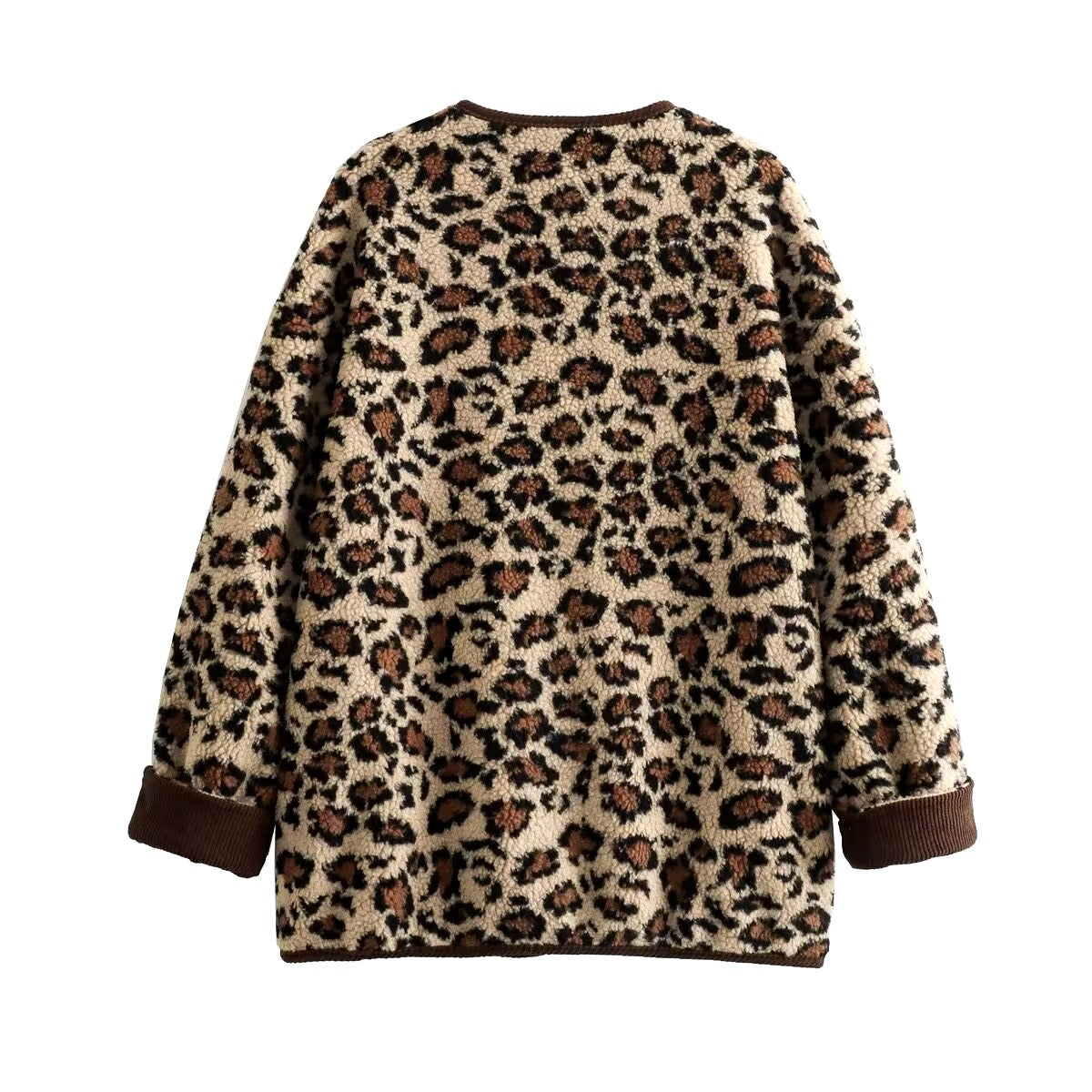 Cozy leopard cardigan with button placket