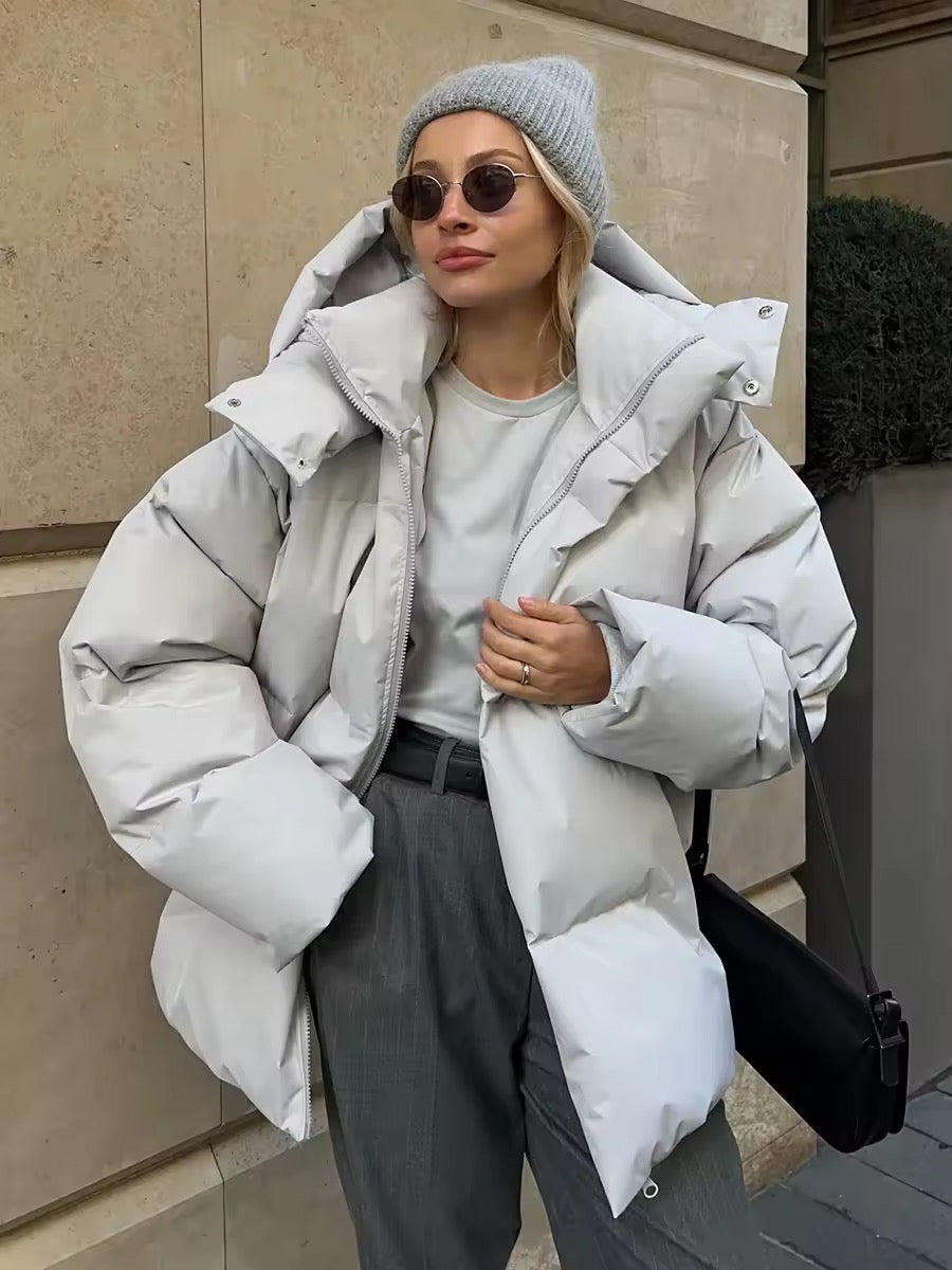 Stylish oversized down jacket in grey