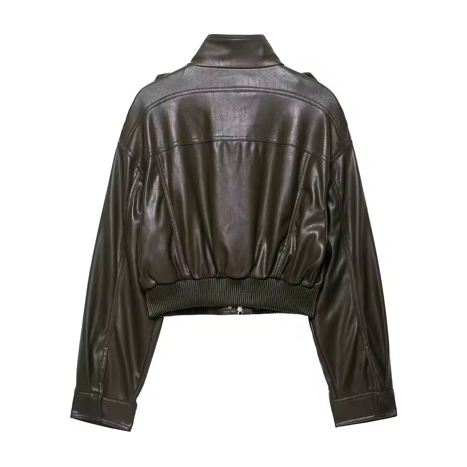 Cropped Kunstlederjacke im Utility-Stil