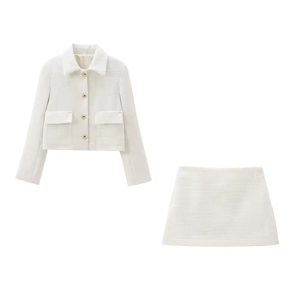 Elegant two-piece set – blazer and mini skirt in white