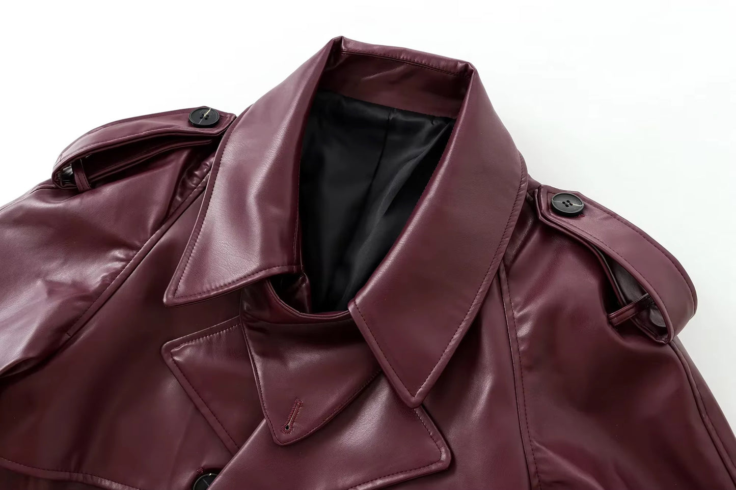 Bordeaux red oversized leather jacket in a statement look