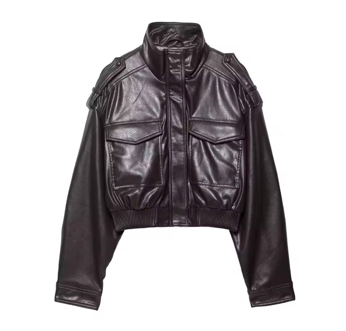 Cropped Kunstlederjacke im Utility-Stil