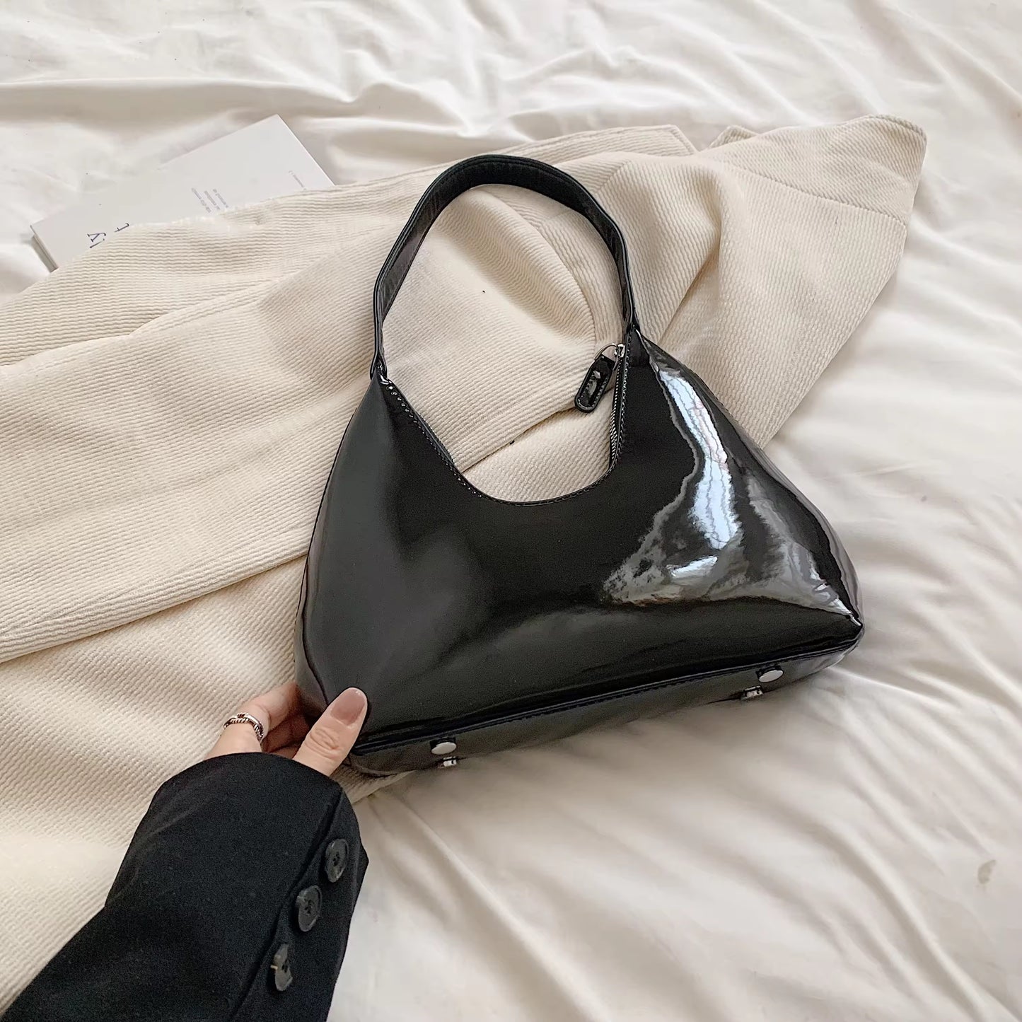 patent leather shoulder bag