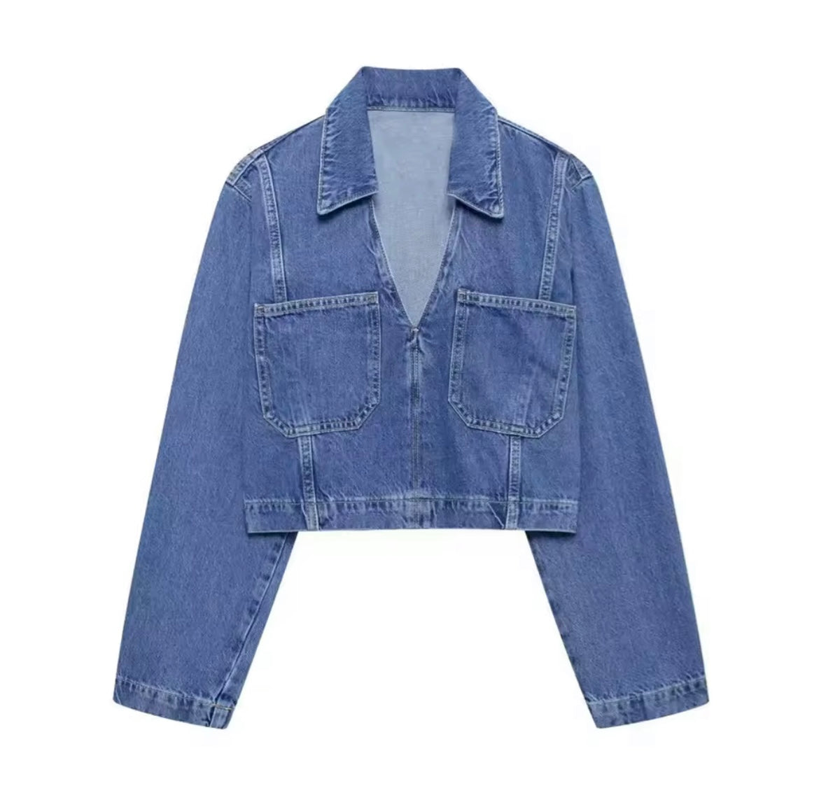 Cropped Jeansoberteil mit V-Ausschnitt