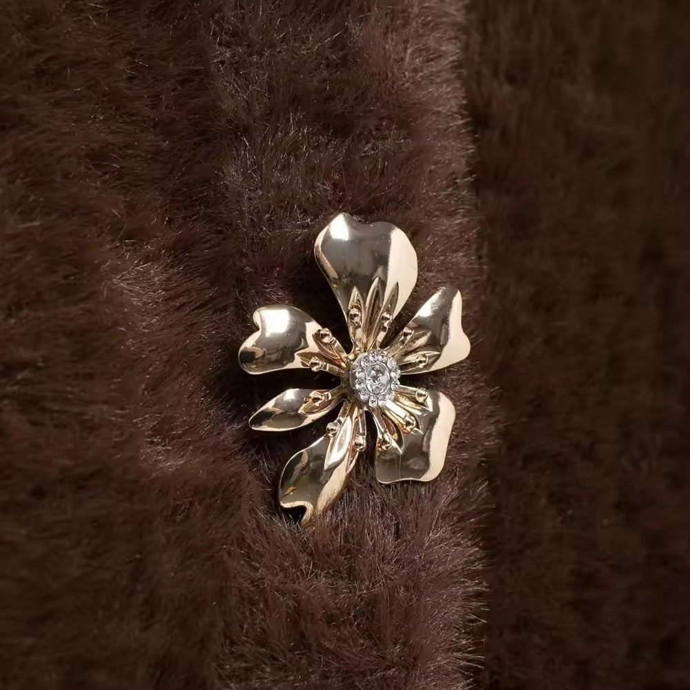 Soft knitted cardigan with flower buttons