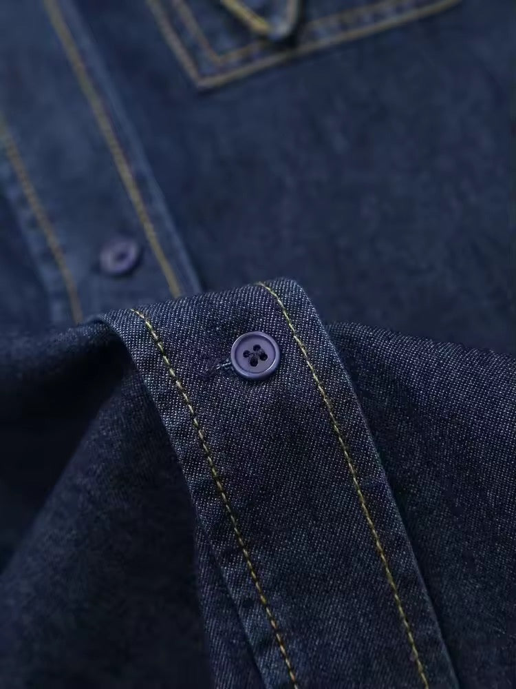 Denim-Bluse mit Schleifenkragen