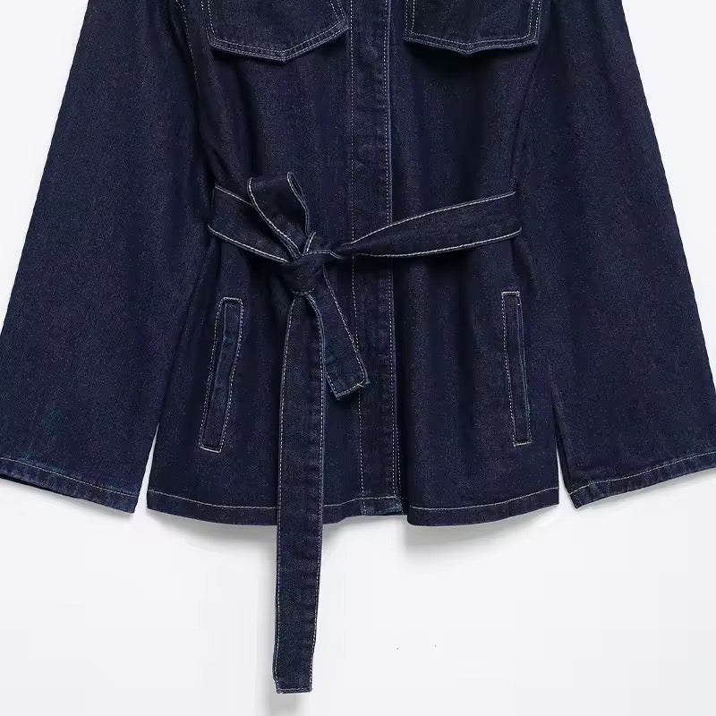 Denim Jacke mit Bindegürtel