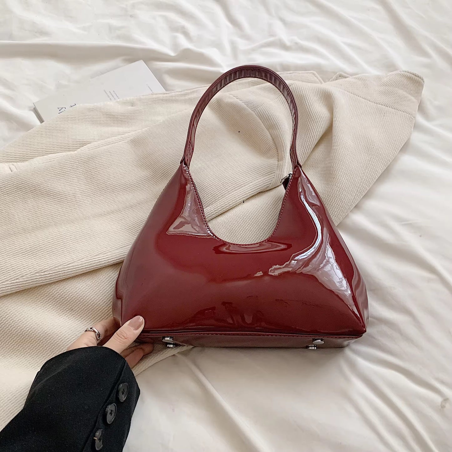 patent leather shoulder bag