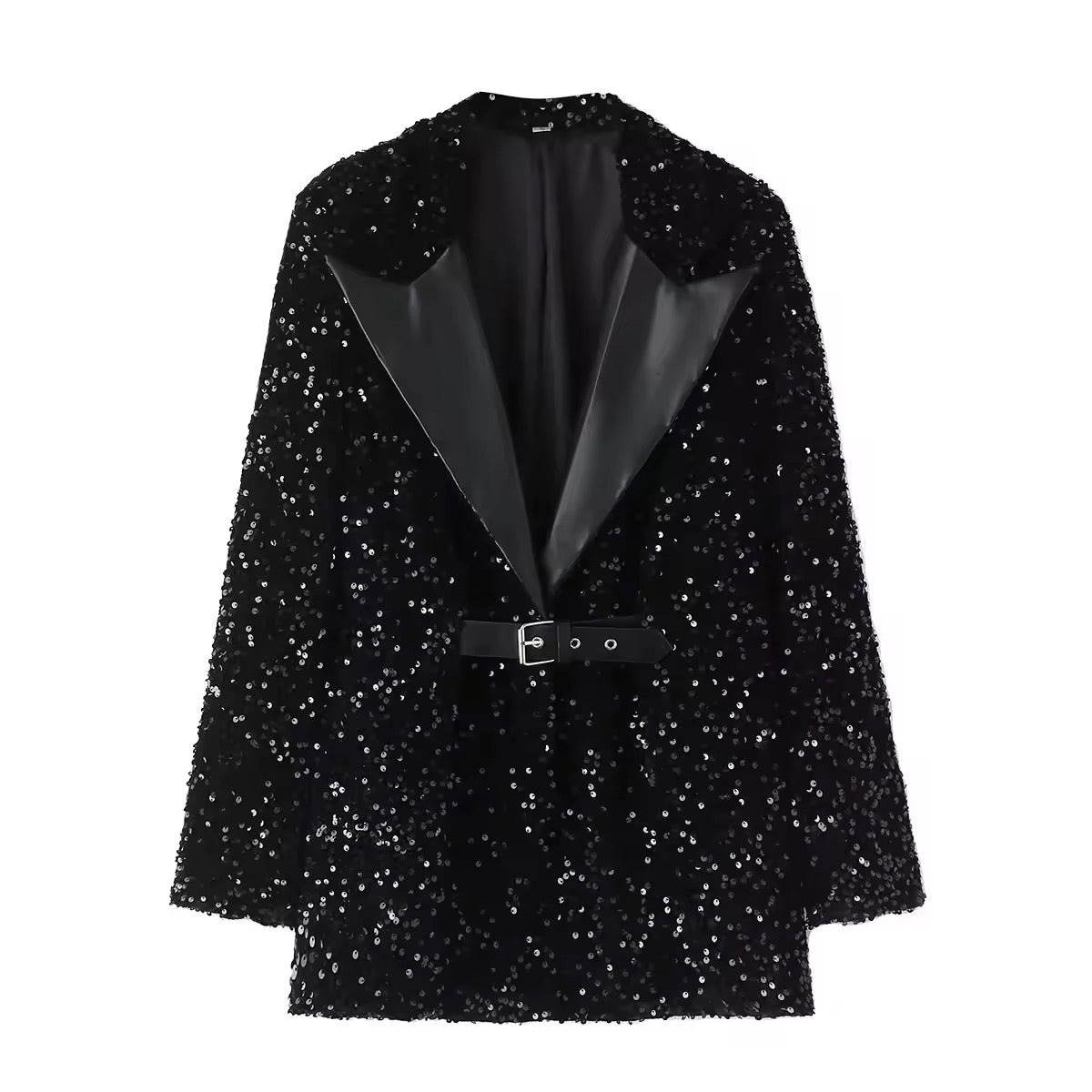 Elegant sequin blazer with belt