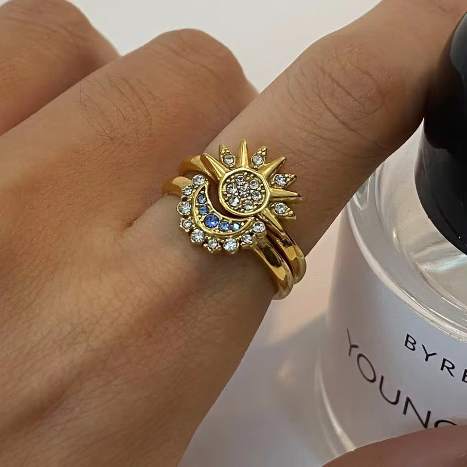 Goldring Sonne & Mond mit Zirkonia