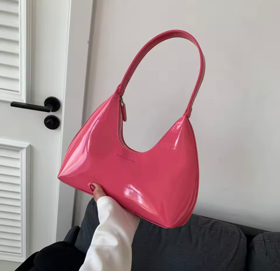 patent leather shoulder bag