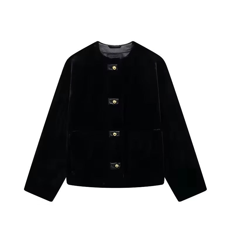 Samtjacke mit Goldknöpfen