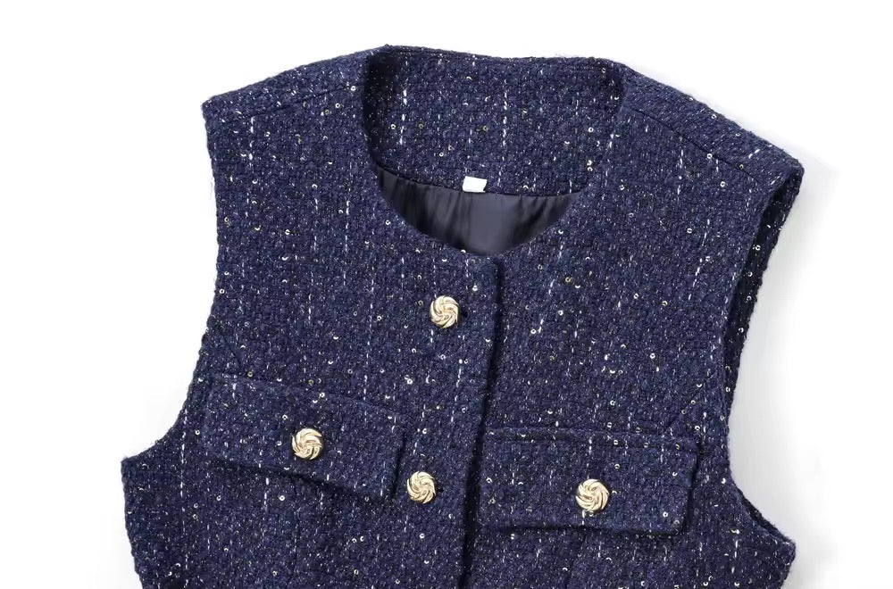 Elegante Tweed-Weste mit Gürtel